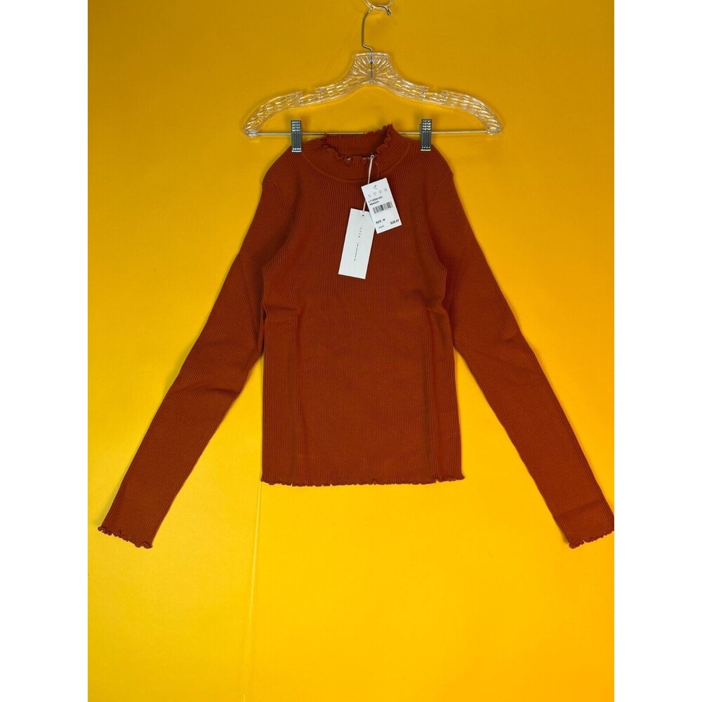 Lush Lettuce Hem Sweater Aragon Red Womens M Rib Knit Long Sleeve Mock Neck NWT